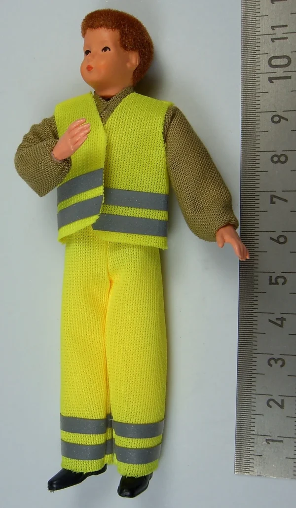 1x Biegepuppe Arbeiter 11cm Hoch Mit Warnbekleidung (Hose + 3