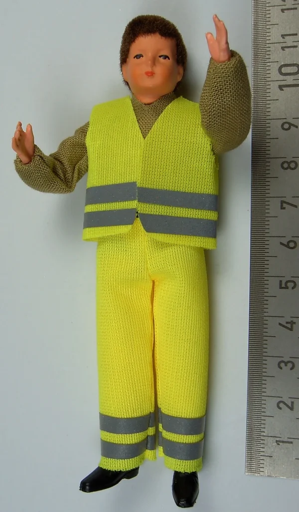 1x Biegepuppe Arbeiter 11cm Hoch Mit Warnbekleidung (Hose + 5
